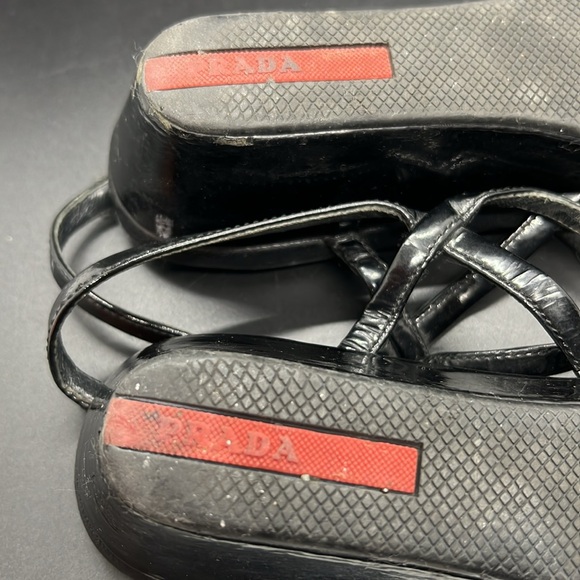 Prada Sport Black Patent Leather T-Strap Sandals size 8.5 - Picture 13 of 16